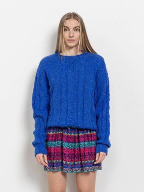 BLUE IRISH WOOL Cable Knit Sweater Jumper Knitwear Fall Winter / Small Medium